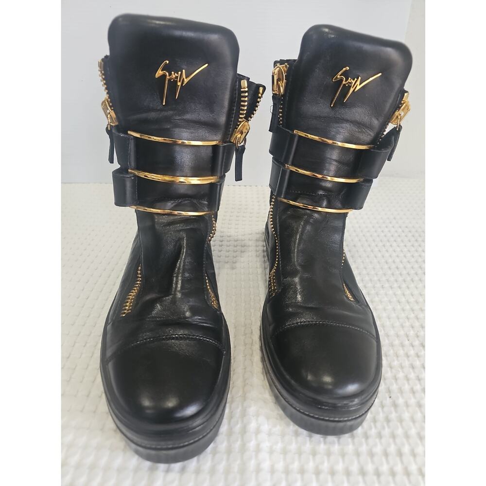 Giuseppe Zanotti Black Leather High Top Boot Sneakers Gold Zipper EU 43 - Picture 8 of 15